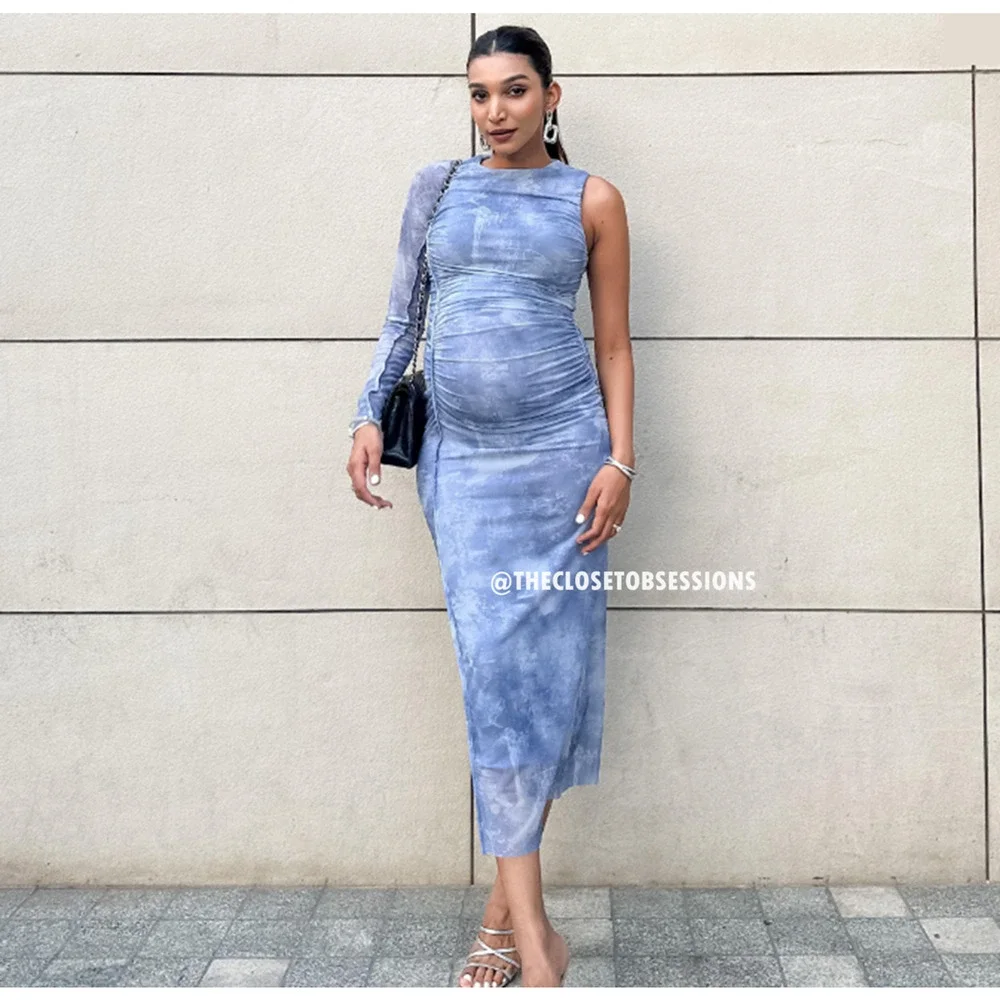 ZARA BLOGGER FAVE!!! Blue Fitted One-Sleeve Midi Dress NWT 💙 - Picture 12 of 16